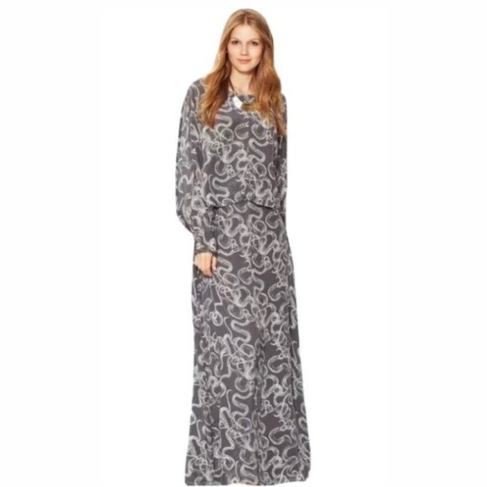 NWT Winter Kate Silk Maxi Dress Size XS Grey/White Florence Blouson Snake